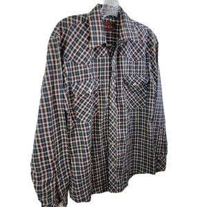 Vintage Western Button Up Pearl Buttons Medium 15-15.5 Blue Red Chevalier Royale
